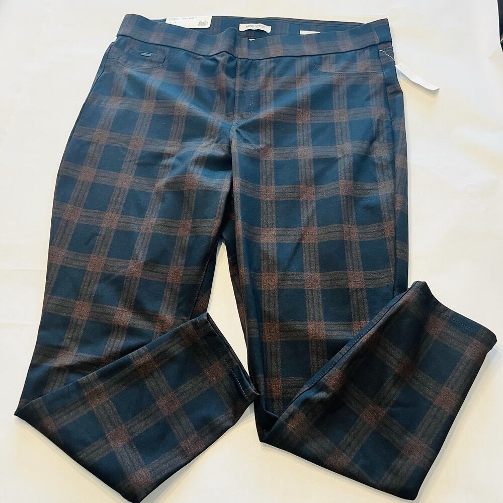 Nine West Plaid Pants XXL Heidi Pull On Skinny Stretchy Brown Black NWT A0135